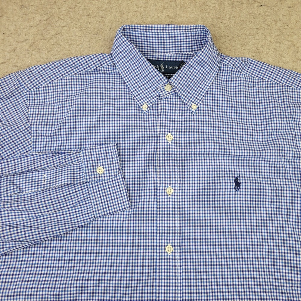 Ralph Lauren Classic Fit Shirt Mens L Blue Gingham Check Long Sleeve Button Down